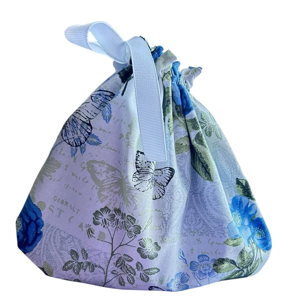 Hand Crafted Floral Butterfly Reusable Fabric Gift Bag Drawstring Eco Friendly